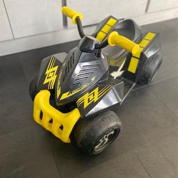 Features

Contents: 1 x Black & Yellow Mini ATV
Forward drive
Run time: 45 minutes
Charge time : 12 hours
Max speed 1.2 mph
Maximum user weight: 25kg
Dimensions: 69.5L x 40.5W x 54.4H cm
Requires 1x 6V battery (included)

Great little toy for kids starting off on motorised toys. Bought it a month ago but my little boy is too big for it. Would suit children between 2-3yrs. Can be ideal for indoor and garden use.

Can deliver locally (Walsall) for £5

Cash on collection only