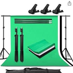 Studio Photo Portable Backdrop Stand Kit - 6.5 x 6.5 ft Stand + 3 x 10ft(L) x 6ft(W) Photography Backgrounds (Green/Black/White) + 3 Backdrop Clamps + Carry Bag