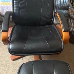 Leather chair and foot stool all vibrating massage has lever and control remote to change settings