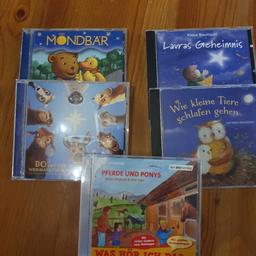 5 CD's für 5€

Bo und der Weihnachtsstern 
Pferde und Ponys was hör ich da?
Der Mondbär
Wie kleine Tiere schlafen gehen 
Lauras Geheimnis