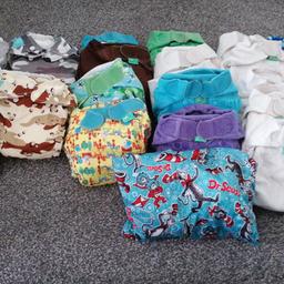 Bundle of used reusable nappies. I have used these for 2 children so are well used, hence the price. Includes the following:
3 x Bambino Mio
2 X Charlie Banana
4 x toys bots easy fit (Inc humpty Dumpty and hey diggle diggle)
10 x tots bots bamboozle
6 X tot boys wraps
plus various reusable and disposable inserts.

Have more to sort through and will add these.
Willing to seperate. Let me know if you need any more information or more pictures.