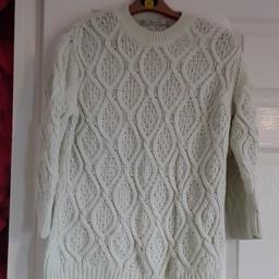 Gorgeous pale mint green cable knit jumper by Zara. fab condition as hardly worn. Postal delivery available. if buying more than 1 item from me I will charge a total postage fee if 3.85 plus the cost of items purchased