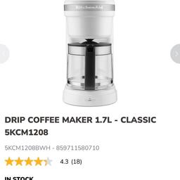 Brand new drip coffee machine in White
Never taken out of the box.
Brand new £119
Further details can be provided on request or on KitchenAid website 