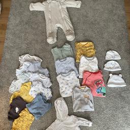 Baby boys clothes 
10 vests
7 baby gros
3 hats
A snow suit 
1 coat (3-6 months)
7 tops (long sleeved and T-shirt)
8 trousers 
19 top and trouser sets
Perfect condition, a lot of them was never worn and the ones that were, were only worn once or twice 
Collection SE16