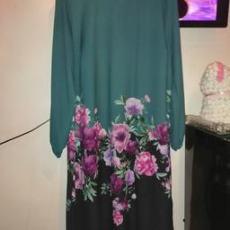 Teal Dress with rose and flowers on the hem, long sleeves. Size 18-20. Bought from Yours. Only worn once. Excellent condition. Collection only.