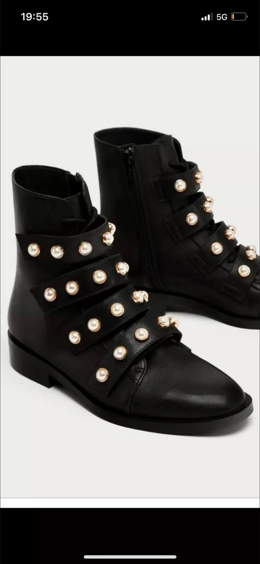 Buy & Sell West Midlands Birmingham - Photos for Zara Black Ankle Biker Boots with Pearl. UK 3