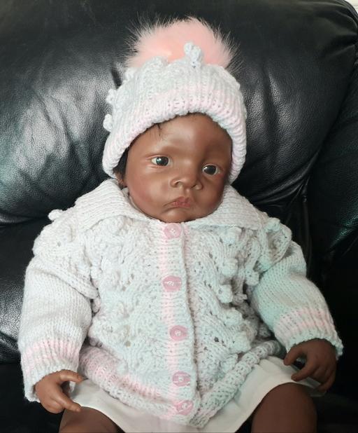 Buy & Sell West Midlands Solihull - Photos for Hand Knit 3/6m Girl Bobble Set Grey pink trim