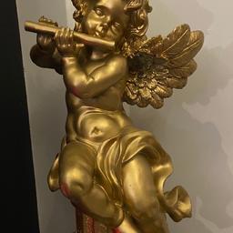 This beautiful large gold cherub has slight damage to foot but not really noticeable as you can see in pictures 14 inches high