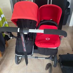Red bugaboo donkey twin pushchair travel system
Comes with x2 carrycots, x2 seat compartments, x2 rain covers and shopping basket. Can be adjusted to be a single pram with a shopping basket or one carrycot one seat or both carrycot or both seat. I have more pics if interested. Can come and view it also. Had it for 8 months as we’ve changed their pram now.

Also have x2 maxi cosi cabriofix car seats with isofix bases and rain covers for sale separately.