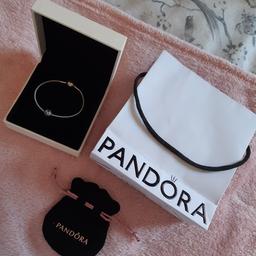 worn once 
pandora grey bracelet with charm 
pandora box
pandora gift pouch
pandora gift bag 
length 16cm