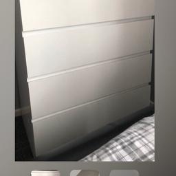 Ikea white chest of drawers Malm drawers
Inside drawers are in brill condition- externally there are some marks as expected with use wear n tear
I have tried to photograph best I can 
Want £50 or very nearest offer. Any silly  offers will be ignored 

Collection from Bd63js
Pet smoke free house
