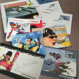 Autogramme von Sportlern großteils von Skifahrern, 2 Kuverts mit Briefmarke und 1 Bilderrahmen
Wird privat verkauft und keine Garantie
Fixpreis!