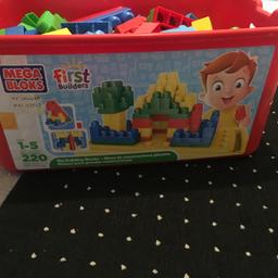 Large box of mega blocks was originally 260 bricks but more added also come in box with building lid