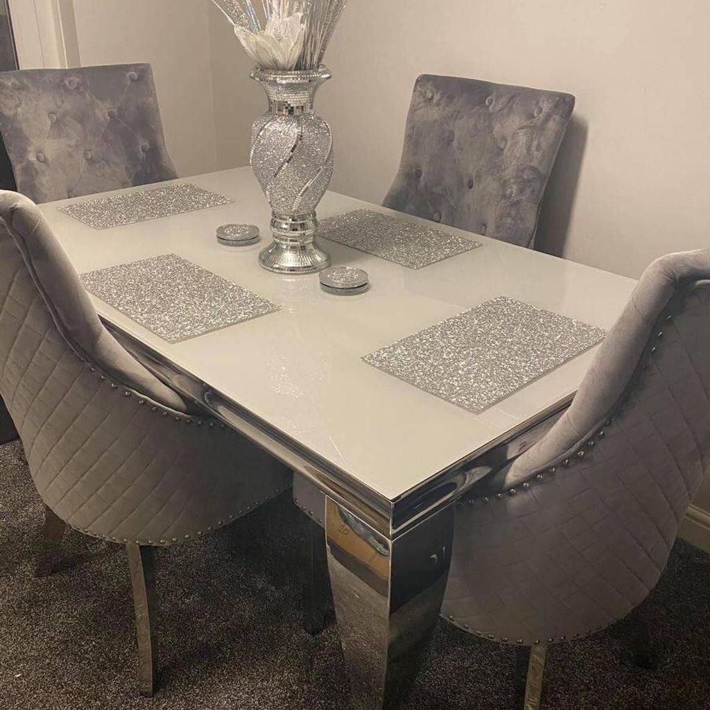 LOUIS GREY GLASS DINING TABLE WITH 4X CHAIRS in S65 1sl Rotherham for £