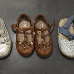 Includes 4 pairs of size 4 infant / toddler size shoes

White pumps with Velcro fastening
Next brown bucket. Some wear on the fastenings, see 3rd pic 
H&M sandals barely worn
Pink sand led 

Any questions please ask