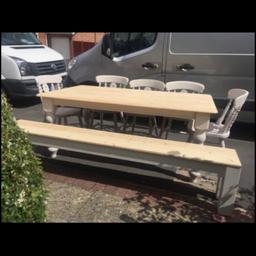 Gorgeous 8 seater farmhouse table and chairs with bench,  price range £425-£445 each set. Feel free to contact me if you have any questions thank you.