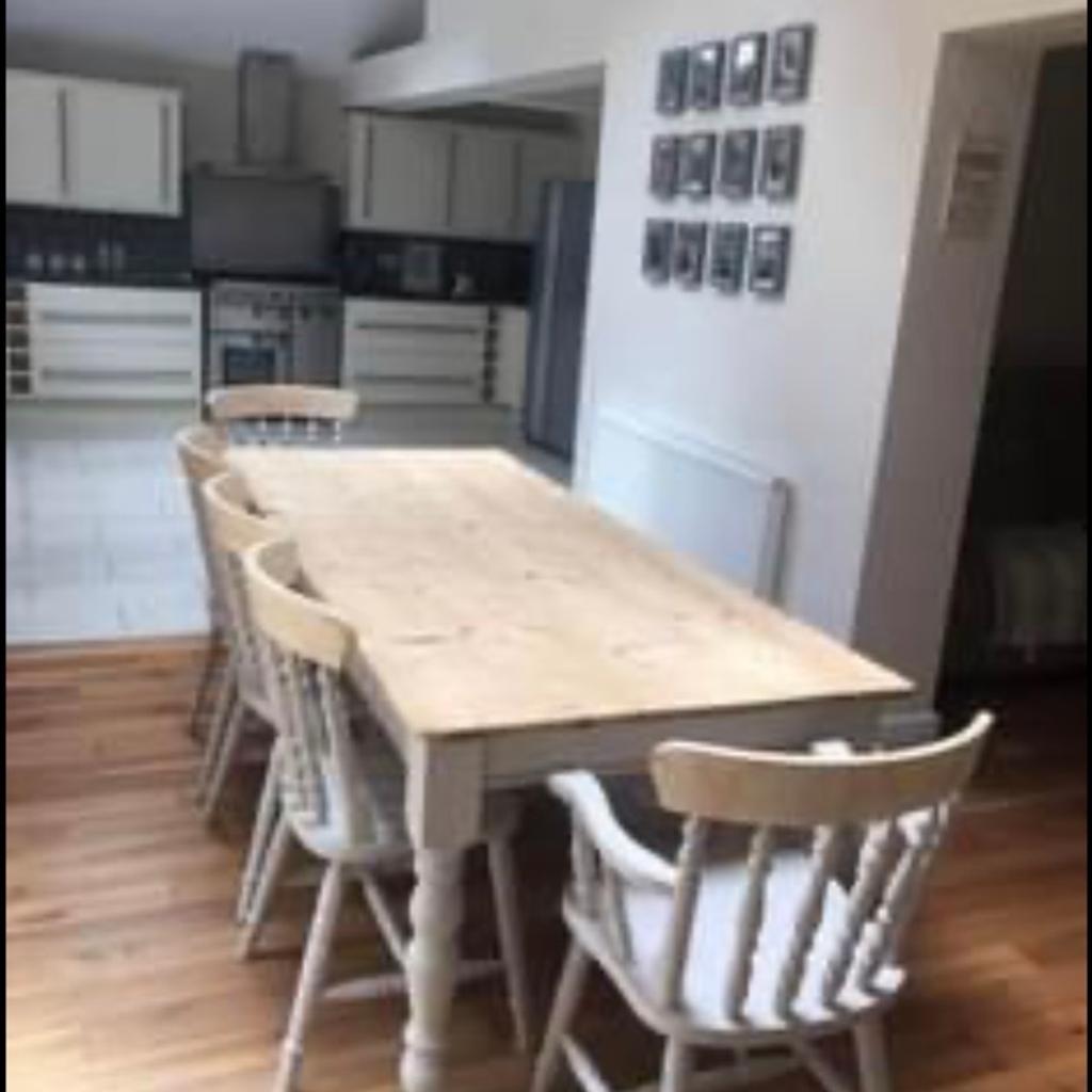 Gorgeous 8 seater farmhouse table and chairs with bench, price range £425-£445 each set. Feel free to contact me if you have any questions thank you.