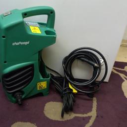 CHALLENGE 14ooW high pressure jet washer. comes with auto stop/start for longer life operation has a flow rate of 300 litres an hour, this just needs a new gun as I have missed placed the original hence the price.