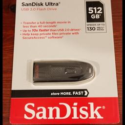 SanDisk Ultra 512GB USB Flash Drive USB 3.0 up to 130MB/s Read, its Brand New so please buy with confidence as i have great feedback so a trusted seller etc Thx