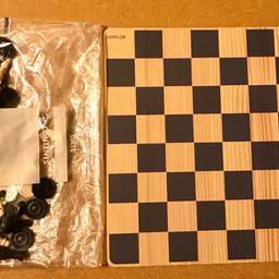 Chess And Draughts. Plastic Pieces, Cardboard Board 25 x 25cm In VGC.
