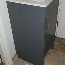 Freestanding vanity unit and basin great condition charcoal grey colour well made soft closing door. Measurements include unit and sink. Cash on collection Wellingborough
H 83
W 42
D 41.5
