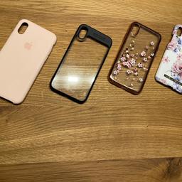 Fast neue Covers für iPhone XS. Original Apple Silikon in Rosé, Kunststoff Case von IDEAL OF SWEDEN und zwei durchsichtige Weichkunststoff Cases.