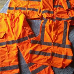 Hi-vis Trousers are clean, Brand new, labels removed, size 30 short.
Thin hi-vis over jacket, few marks on the back as shown in second pic, labels removed.
Thick hi-vis body warmer (no arms) with zip up pocket's size medium - height 178cm chest 102cm. Few marks as shown in third picture.
Hi-vis fleece jacket, clean no marks, zip up pocket's, size medium.