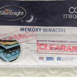 This is a new wrapped but not quite perfect miracoil memory mattress made by silentnight.
Massive saving compared argos etc.
Ask about duvets pillows etc.
Happy drop locally free.