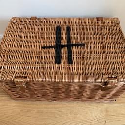 Authentic Medium size Harrods Picnic Hamper Wicker Basket Storage With Lining

This is a genuine new edition Harrods picnic hamper. It has a lid which fastens with two leather straps and it also has white lining inside. The hamper is in new condition and has never been used. 
L 50 x W 31 x H 25cm
From pet free/smoke free home
Collection from Great Portland Street area