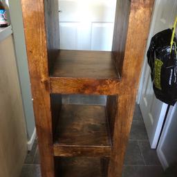 Solid wood, heavy, does have signs of wear & tear . Could be sanded down & painted.