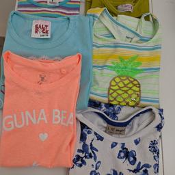 6 tops in total, in excellent condition

Salt Rock blue t-shirt 4/5 yrs
River Island Orange t-shirt 4/5 yrs
C &A ( from Spain) t-shirt 116cm
Next White and blue vest top 4 yrs
Next green halter neck top 4 yrs
Gap Kids pineapple top 4/5 yrs

Non smoking home
Collection or can post at additional cost
Check out my other items to save on postage