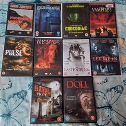 • Boogeyman [From Sam Raimi]
• Crocodile [From Tobe Hooper]
• End Of Days [Schwarzenegger]
• Let Me In [From Cloverfield director]
• Profondo Rosso [From Dario Argento]
• Pulse [Kristen Bell of The Good Place]
• The Doll [Indie slasher film]
• The Haunting Of Bates Hotel [Haunting/ slasher film]
• The Last Exorcism [From Eli Roth...]
• Vampires [From John Carpenter]

CONDITION:
Acceptable to excellent

LOCAL PURCHASE:
Buyer to pay cash/collect from Slough, Berks

NON-LOCAL PURCHASE:
Unavailable