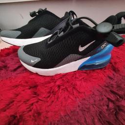 BRILL condition Air max 270 in black/ blue, I changed laces for draw string ones as easier for my son to put on himself, grip at bottom hardly worn in at all as seen in pic 2. Only thing is little tick on front side faded a little as seen in 1st pic.
Selling as now to small.
IM ALSO SELLING A PAIR IN BLACK/ORANGE ALSO BRILL CONDITION.

COLLECTION WELCOME FROM PRESTON PR1