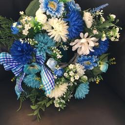 Handmade blue wreath 
Collection Wrenthorpe 
Money to go to cancer research 
£10