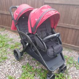 Selling my Joie tandem double pram in very good condition. Has the normal wear and tear that would be expected from storing in and out of car (please see pictures). Also, it is missing the 2 over the shoulder straps on the back seat, but these are easily replaceable. It is lightweight, easy to fold and unfold.