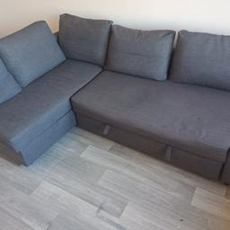 Highly popular ikea friheten corner sofa bedwith storage 

Text/ whatsapp 07985294776 with ur postcode 

Good used condition 

Chase can be on the left or right side 

Handy pull out bed 

Lovely grey colour 

Sofa Dismantled for Easy transport to ur home 

Structurally fine 

Easy assembly instructions available online 

Comes with 2 extra cushions 50 pounds each In ikea

No time wasters please save hundreds