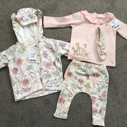 Next Baby Girls outfit - NEW with tags 3-6 months
1x Hooded Jacket
1x 3-part set; top, leggings and headband

From a pet / smoke free home. Collection only. Cash on collection please. Thanks.