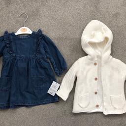 George Asda - baby girl denim dress NEW with tags & off white thick lined hooded cardigan worn once.

From a pet / smoke free home. Collection only. Cash upon collection please. Thanks