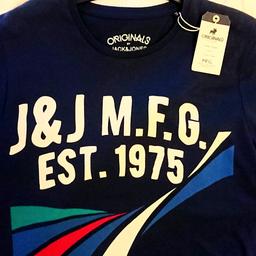 Mens navy J&J top with logo, new with tags navy white green & blue