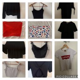 Bundle of clothes.  11 items. Includes brands such as Levi’s, asos, shein, Zara, Topshop, Pull and Bear. All size 4-8 (however all the size 4 come up big so will fit 6-8). All in very good condition. i am also selling the items separately on my page. Message for anymore details.