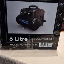 Still boxed, unopened, 6 litre air compressor for use with nail gun, spray gun, tyre inflator, various power tools. Bought for a DIY project that didn't go ahead, I couldn't return the item as the returns period had lapsed.