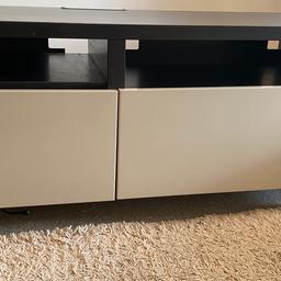 Ikea tv bench with draws , gloss mink colour doors. Insert to hide all
The cables. Paid over £100. 1 small mark which can be covered with tv stand.