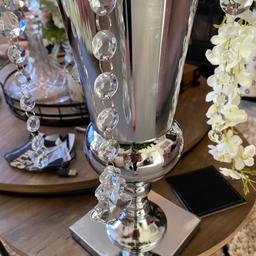 Large grey white silver crystal vase artificial flowers new pick up Dudley dy12jn or can deliver for fuel locally no offer the price is £80