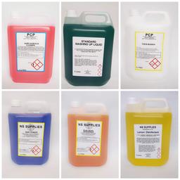 Pick any 5 from the following

Washing Liquid 10%
Thick Bleach 5%
Disinfectant
Hard Surface Cleaner
Deodoriser

Visit our website nssupplies.co.uk

Please contact for more info or other products 07402343261