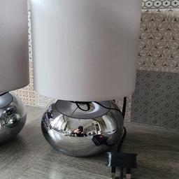 Perfect condition ,as new
£30 for the pair in Next
Shiny chrome look bases with dove grey shades, click switch on cable
Approx 11" tall, 7" across shade
From smoke free home
Small screw candle bulbs Inc
Collection only due to size and fragility.
No offers thank you.
Could deliver very locally for free