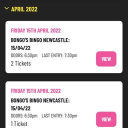 I have 3 BongosBingo tickets for sale for Friday 15 April 22 unable to attend. Fantastic night out been many times 👍👍👍