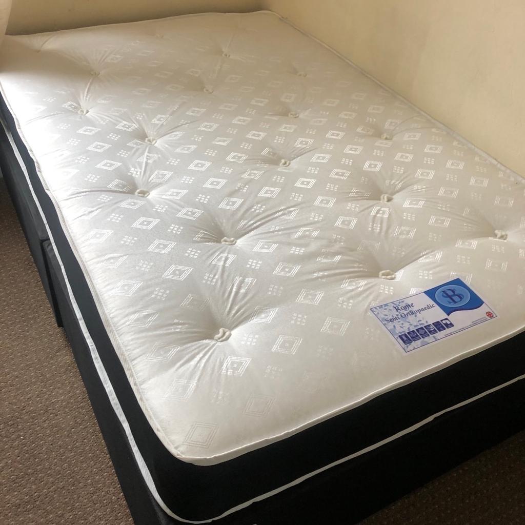 Brand new double divan bed and Orthopaedic mattress for sale and still new in packaging and also we have matching headboard £29.99 and also we have single bed and mattress in stock and we can deliver local free ( without any drawer on bottom) Drawer available £20 each
 Double Divan Bed and spring mattress £150
 Double Divan with Orthopaedic Mattress £175
 Double Divan with memory foam mattress £189.99