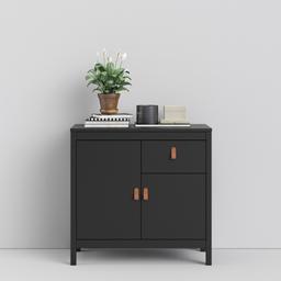 Brand New Roma Sideboard 2 doors + 1 drawer in Matt Black

A modern sideboard inclduing plenty of storage in a striking design complete with brown leather tab handles, also available in white

Size in mm: W 821 x H 797 x D 384 mm

Can Collect or we Can Delivery for a small fee

High quality laminated board (resistant to damage and scratches, moisture and high temperature)
Made from PEFC Certified sustainable wood
Easy self assembly
Made in Denmark
Easy gliding drawer runners
Adjustable hinges on all doors
Assembled Weight (kg): 26
Number of boxes: 1
Shipping volume (m3): 0.068