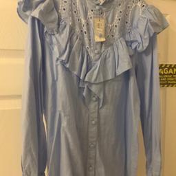 Brand new with tag river island blue frilled shirt size 12