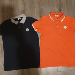 2 genuine monclar polo t-shirt
blue one has fading hence price
see picture
orange one is perfect 
would fit age 8/9
can deliver if local
Happy to post